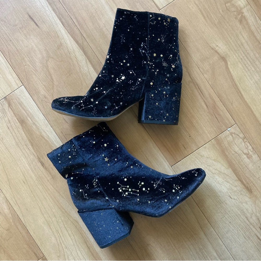 Black velvet and metallic constellation boots